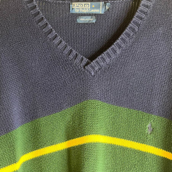 Vintage 1990's Polo Ralph Lauren 100% Cotton Size Men's Large V Neck Sweater - Picture 4 of 4